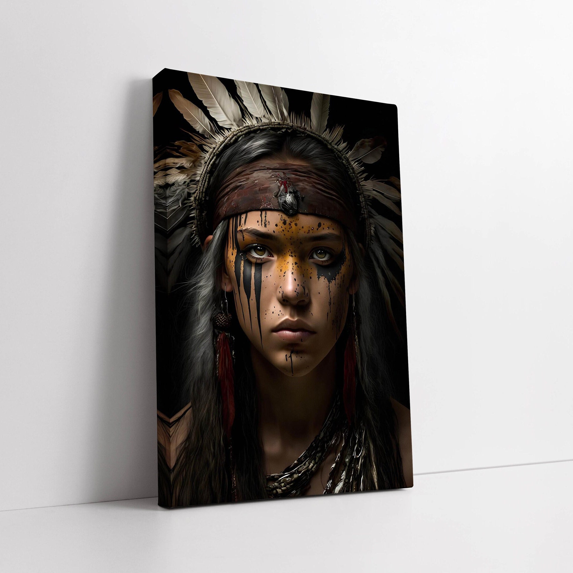American Indian Woman Canvas Print , Native American Woman Portrait Poster, Ethnic Prints Wall