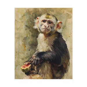 Boho Monkey Wall Art, Capuchin Monkey Poster, Jungle Animal Print, Watercolor Monkey Decor, Nursery Safari Print, Cute Monkey Artwork