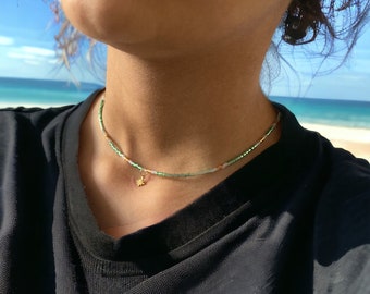 Mintgrüne Miyuki-Halskette mit oder ohne Anhänger, minimalistische Perlenkette für Frauen