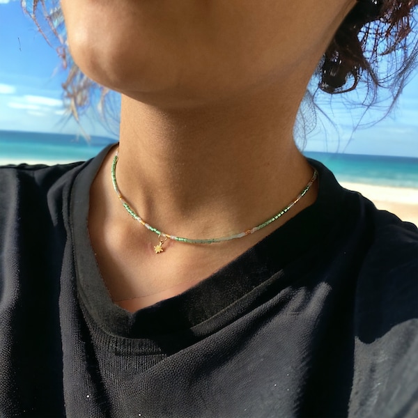 Collier ras de cou miyuki vert menthe avec ou sans pendentif collier de perles minimaliste pour femmes