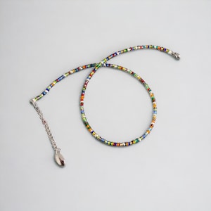 Collier en perles de rocailles multicolore et argent miyuki, ras de cou fantaisie pour femme image 6