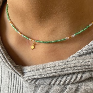 Collana girocollo miyuki verde menta con o senza pendente collana di perle minimalista da donna immagine 4