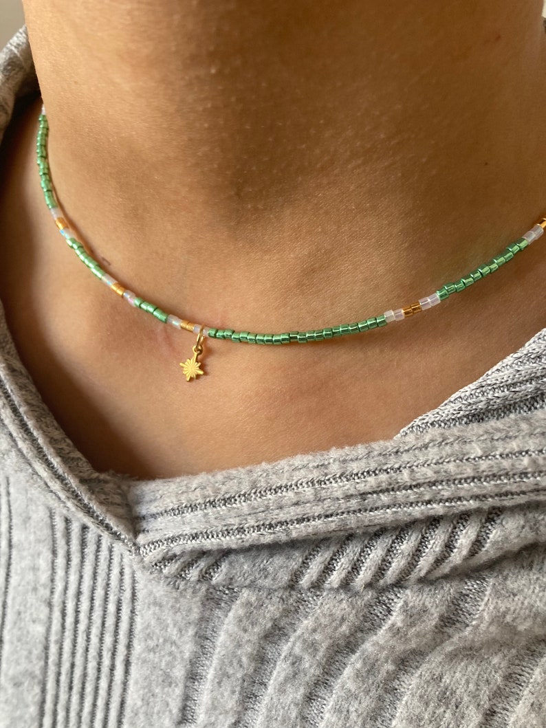 Collier ras de cou miyuki vert menthe avec ou sans pendentif collier de perles minimaliste pour femmes image 4