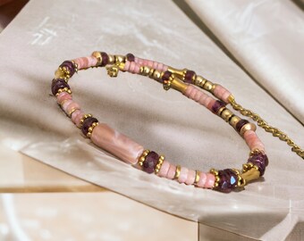 Fancy necklace of semi-precious stones length of your choice, amethyst sunstone and pink opal necklace boho chic women