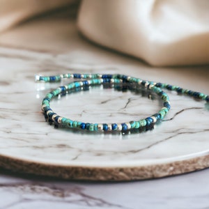 Round Miyuki Seed Bead Choker Necklace, Blue and Silver Japanese Bead Necklace for Women