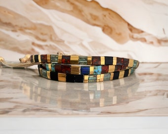 Set of three miyuki tila bracelets sliding stack of boho bracelets handmade gift idea