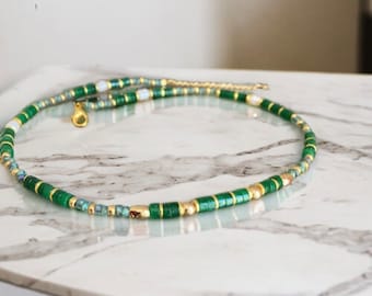 Collar de ágata verde, collar de piedras semipreciosas para mujer, idea de regalo artesanal