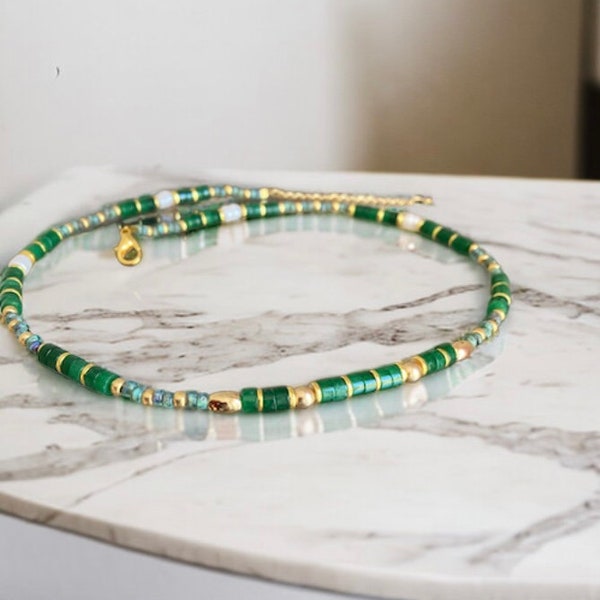 Collier agate verte , collier en pierres semi précieuses pour femme idée cadeau artisanal