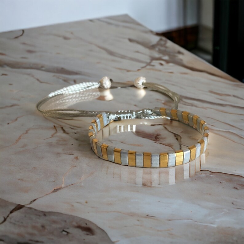 Bracelet Miyuki Tila Perles En Verre Transparent Plaqué Or - Style Bohème, élastique, Neuf