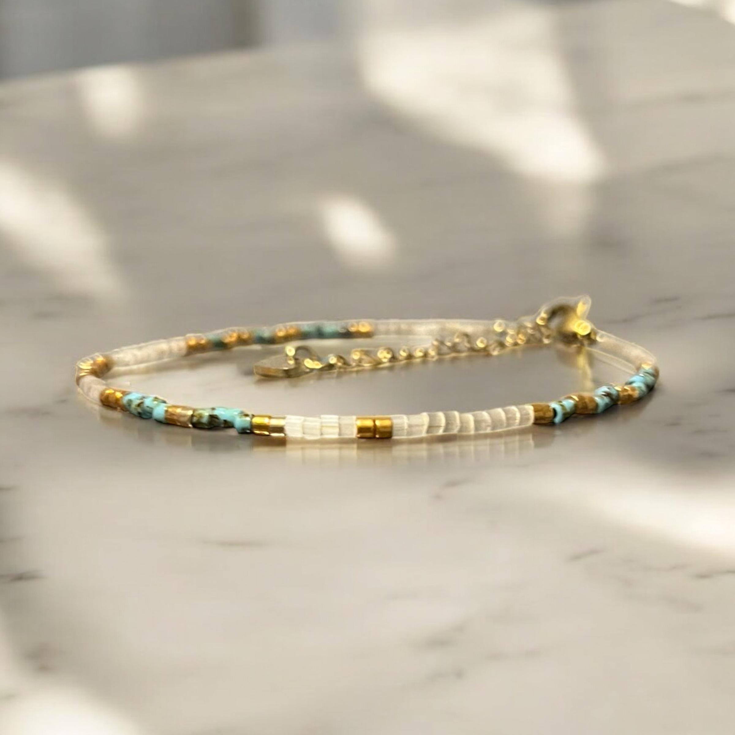 Bracelet De Cheville Double Perle Edary - Bohème, Porte-Bonheur - Or Et Argent - Taille Unique 22cm
