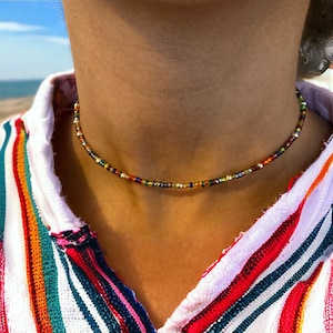 Collier en perles de rocailles multicolore et argent miyuki, ras de cou fantaisie pour femme image 5