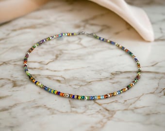 Necklace in multicolored seed beads and miyuki silver, fancy choker for women