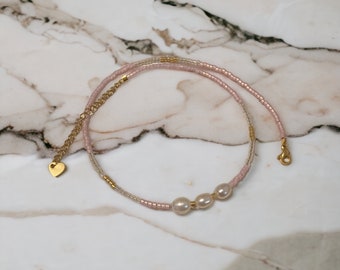 Collier ras de cou miyuki rose perle Japonaises et perles de culture collier minimaliste pour femme