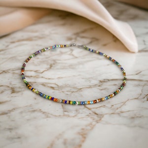 Necklace in multicolored seed beads and miyuki silver, fancy choker for women