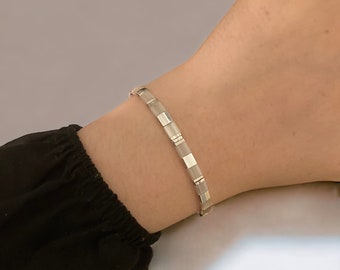 Silver adjustable Miyuki tila bracelet on silver silk cord, silver boho bracelet festival bracelet