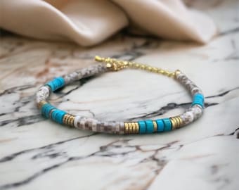 Bracelet heishi turquoise hématite argile polymère haute qualité bracelet boho chic pierre naturelle pour femme