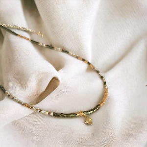 Miyuki olive green choker necklace with or without pendant, minimalist pearl necklace for women