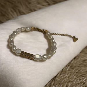 Cultured pearl and stainless steel bracelet, handmade gift idea for women