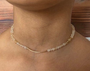 Collier en pierres semi précieuses citrine , perles facettées, collier fantaisie pour femmes