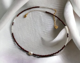Collier Choker miyuki et perles de culture, collier ras de cou très fin en perles japonaises pour femme