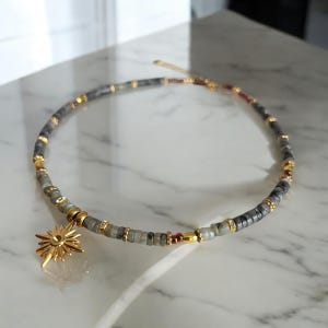 Labradorite and Stainless Steel Necklace, Customizable Length