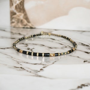 Semi-precious stone necklace, black onyx hematite and Japanese pearls, fancy black pearl necklace for women