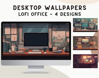 Lofi Anime Style Office Space PC Mac Desktop Laptop Wallpaper Computer Background HD Chill Digital Download 3840x2160 2160p 4k 16:9