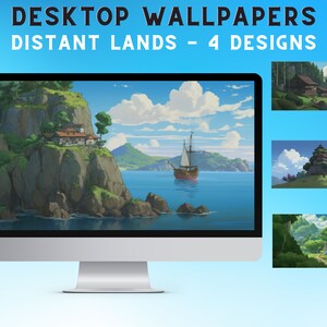 Studio Ghibli Inspired Scenic Background, Distant Lands, Anime, HD Chill Aesthetic PC Mac Laptop Computer Wallpaper 3840x2160 2160p 4k 16:9