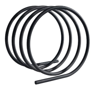 May include: A black coiled cable with a smooth, rounded surface.