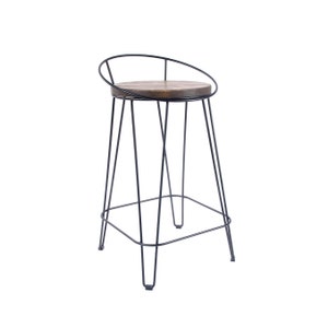 Loftie® Bar stool for home bar, counter stool chair modern, shop industrial stool with footrest, black metal and wood, no assembly required