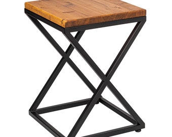 Loftie® Small kitchen stool, ottoman, step vanity stool chair, industrial design, modern style, black metal and wood, no assembly required