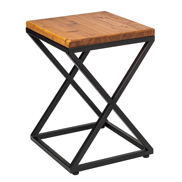 Loftie® Petit tabouret de cuisine, ottoman, tabouret de vanité, design industriel, style moderne, métal noir et bois, aucun assemblage requis