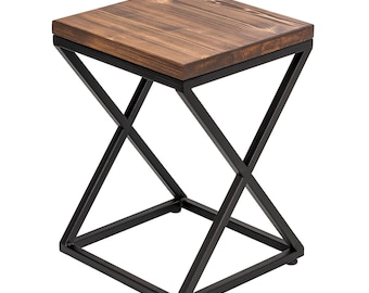 Loftie® Small kitchen stool, ottoman, step vanity stool chair, industrial design, modern style, black metal and wood, no assembly required