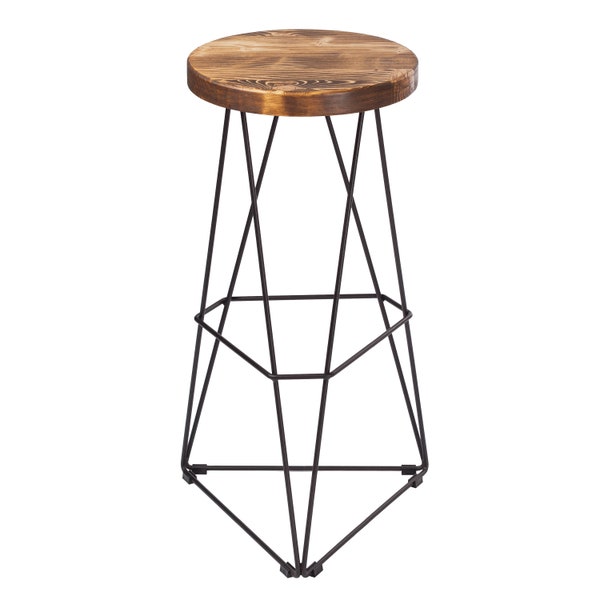 Loftie® Bar stool for home bar, counter stool chair modern, shop industrial stool with footrest, black metal and wood, no assembly required