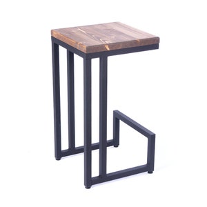 Loftie® Bar stool for home bar, counter stool chair modern, shop industrial stool with footrest, black metal and wood, no assembly required