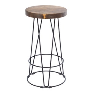 Loftie® Bar stool for home bar, counter stool chair modern, shop industrial stool with footrest, black metal and wood, no assembly required