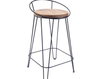 Loftie® Bar stool for home bar, counter stool chair modern, shop industrial stool with footrest, black metal and wood, no assembly required