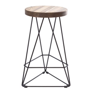 Loftie® Bar stool for home bar, counter stool chair modern, shop industrial stool with footrest, black metal and wood, no assembly required