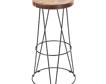 Loftie® Bar stool for home bar, counter stool chair modern, shop industrial stool with footrest, black metal and wood, no assembly required