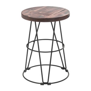 Loftie® Small kitchen stool, ottoman, step vanity stool chair, Industrial design, modern style, black metal and wood, no assembly required