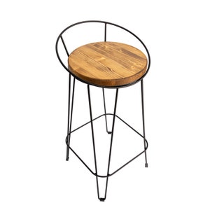 Loftie® Bar stool for home bar, counter stool chair modern, shop industrial stool with footrest, black metal and wood, no assembly required
