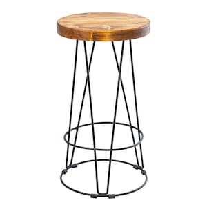Loftie® Bar stool for home bar, counter stool chair modern, shop industrial stool with footrest, black metal and wood, no assembly required