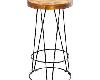 Loftie® Bar stool for home bar, counter stool chair modern, shop industrial stool with footrest, black metal and wood, no assembly required