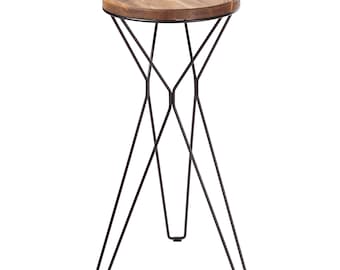 Loftie® Plant stand natural wood and metal, flower holder pedestal indoor shelf home decor stool brown and black