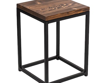 Loftie® Small kitchen stool, ottoman, step vanity stool chair, industrial design, modern style, black metal and wood, no assembly required