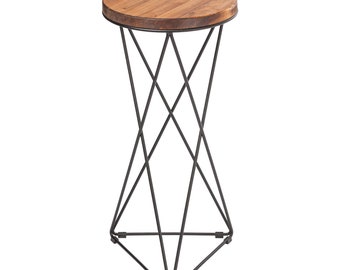 Loftie® Plant stand natural wood and metal, flower holder pedestal indoor shelf home decor stool brown and black