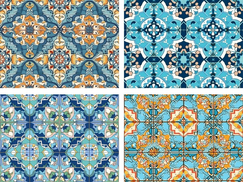 Spanish Tiles Digital Paper, Tiles Patterns, Andalucia Tiles, Mosaic