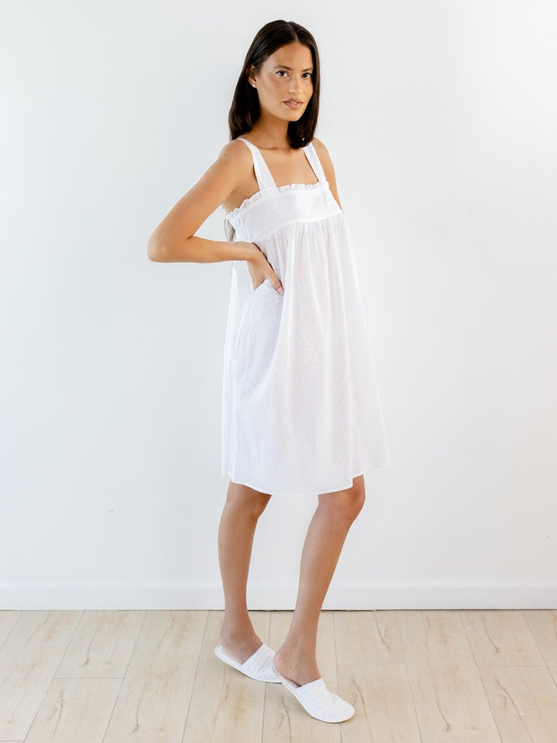 Cotton White Nightdress, Cotton Sleep Dress, Cotton Nightgown, Cotton