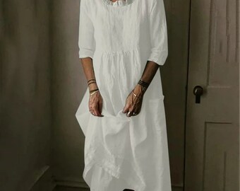 Round Neck Night Gowns With Pocket , Nightwear, Long Sleeves, Boho, Bed Gowns, Honeymoon Nightie, Night Tops, Sleepwear, Gift For Her