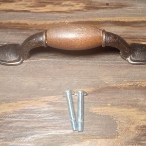 Vintage Brass Wood Drawer Knob / Pull Hardware with Screws Antique Cabin Rustic